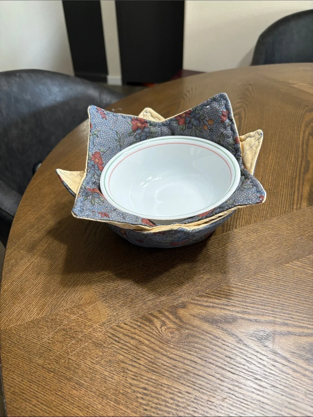 Handmade Fabric Bowl - Blue Floral with Cream Accents